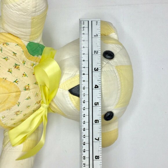 Vintage Handmade Quilted Patchwork 16" Teddy Bear  Yellow Scrapper Cutter Craft - Picture 10 of 12